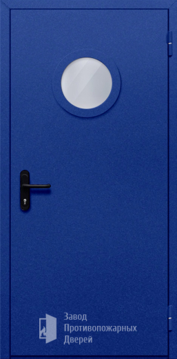 Фото двери «Однопольная с круглым стеклом (синяя)» в Павловскому Посаду